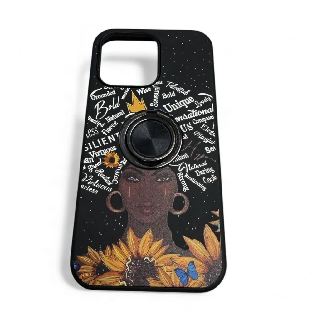 Black Sunflower Phone Case with Stand I-Phone 15 Pro Max